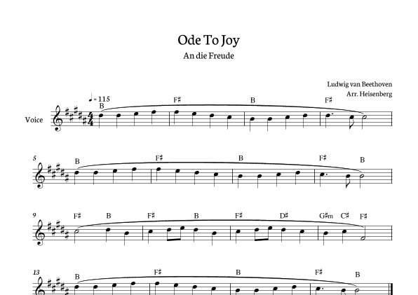 Beethoven - Ode To Joy for voice with chords in B (Lyrics in German) (arr. Heisenberg)