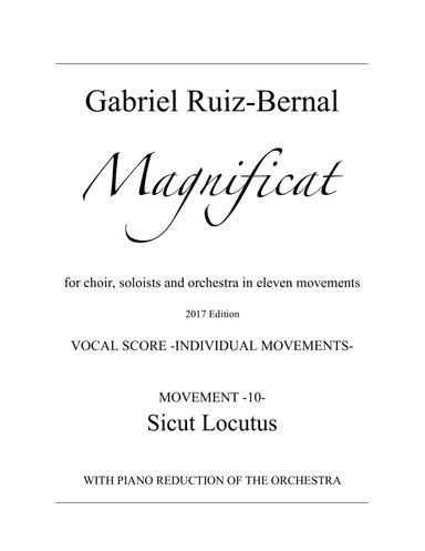 MAGNIFICAT. Mov. 10  "Sicut Locutus".  Choir with piano accompaniment (orchestra reduction)