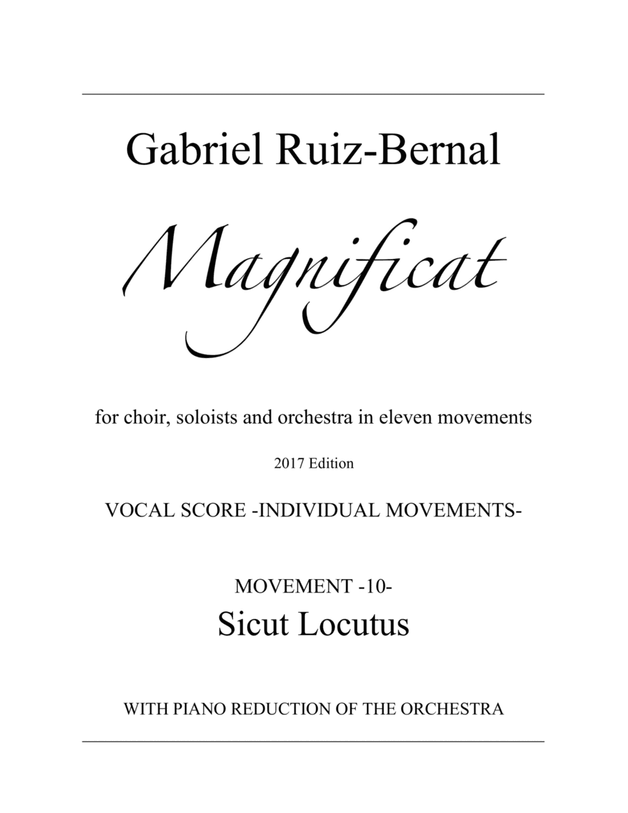 MAGNIFICAT. Mov. 10  "Sicut Locutus".  Choir with piano accompaniment (orchestra reduction)