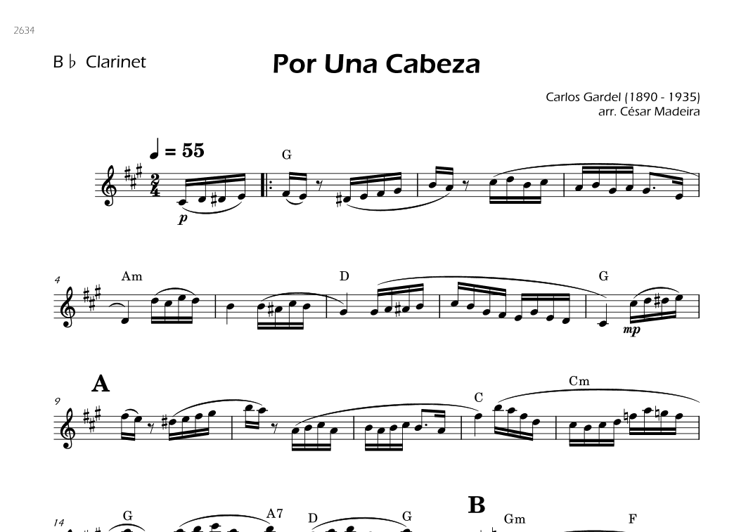 Por Una Cabeza - Bb Clarinet Solo - W/Chords (arr. César Madeira)