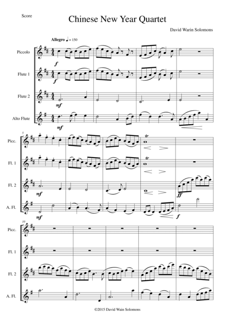 Chinese New Year Celebration for flute quartet (piccolo, 2 flutes, alto flute)