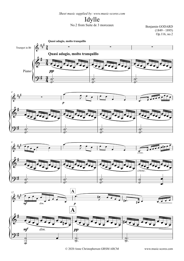 Godard - Idylle - No.2 from Op. 116 Suite de 3 Morceaux - Trumpet (arr. Anne L Christopherson GRSM ARCM)