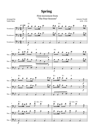 Spring - The Four Seasons for Trombone Trio (+ CHORDS) (arr. Valdir Maia)