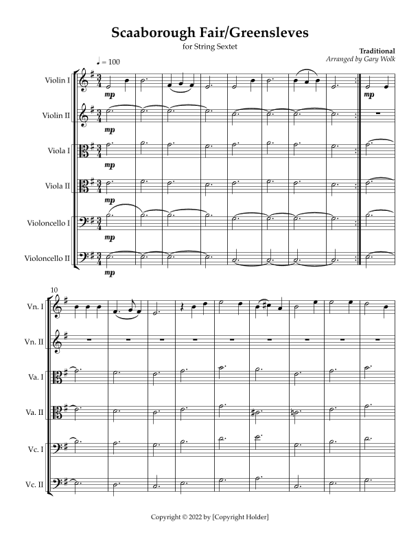 Scarborough Fair/Greensleeves (arr. Gary Wolk)