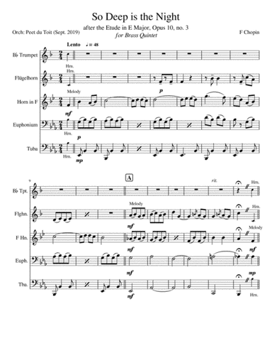 So Deep Is The Night (Tristesse - Etude in E, Opus 10, no.3) - F Chopin (arr. Peet du Toit)