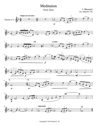 Meditation for A clarinet and piano (easy) (arr. Daniel C. M)