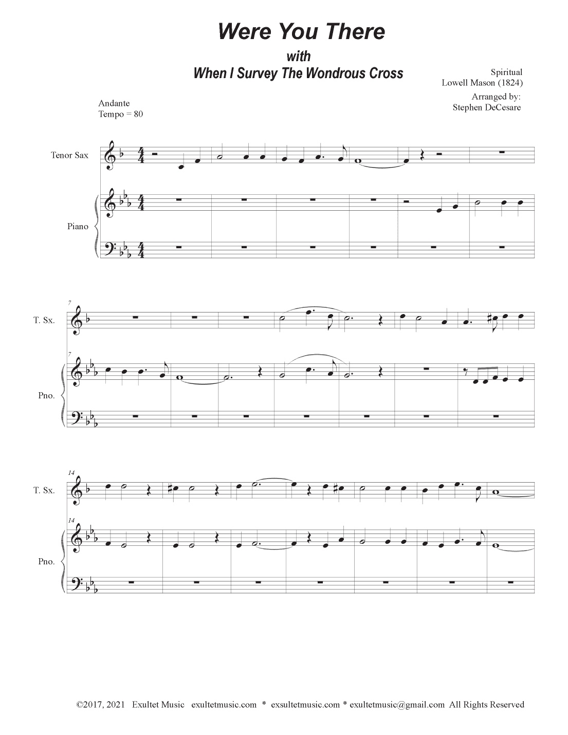 Were You There (with "When I Survey The Wondrous Cross") (Tenor Saxophone and Piano) (arr. Stephen DeCesare)