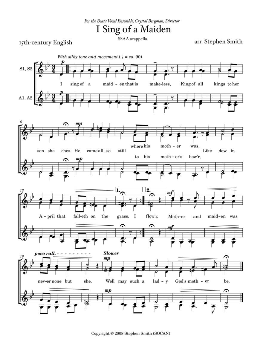 I Sing of a Maiden (arr. Stephen Smith)