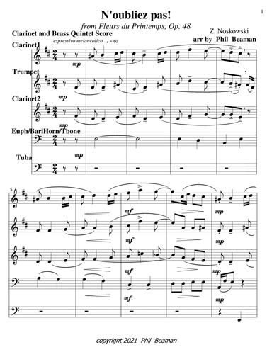 N'oubliez pas!-Noskowski-Clarinet and Brass Quintet (arr. Phil Beaman)