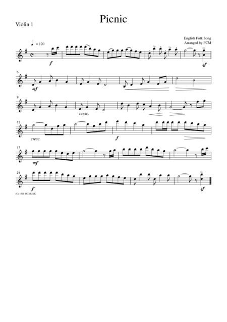 English Folk Song  Picnic, for string quartet, JM001 (arr. FCMUSIC)