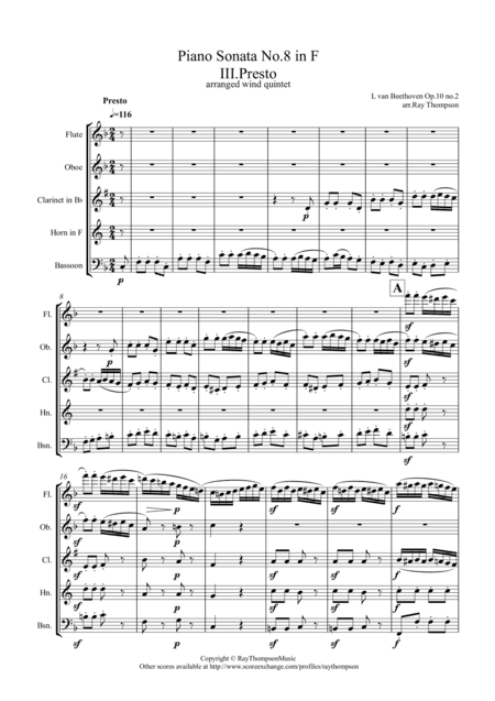 Beethoven: Piano Sonata No.6 in F major Op.10 No.2 Mvt.III Presto - wind quintet (arr. Ray Thompson)