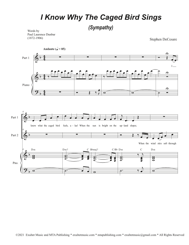 I Know Why The Caged Bird Sings (Sympathy) (2-part choir)