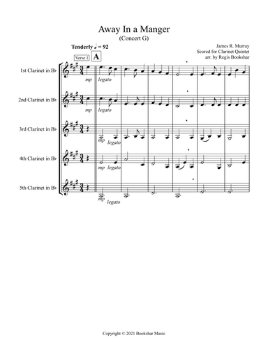 Away in a Manger (G) (Clarinet Quintet) (arr. Regis Bookshar)