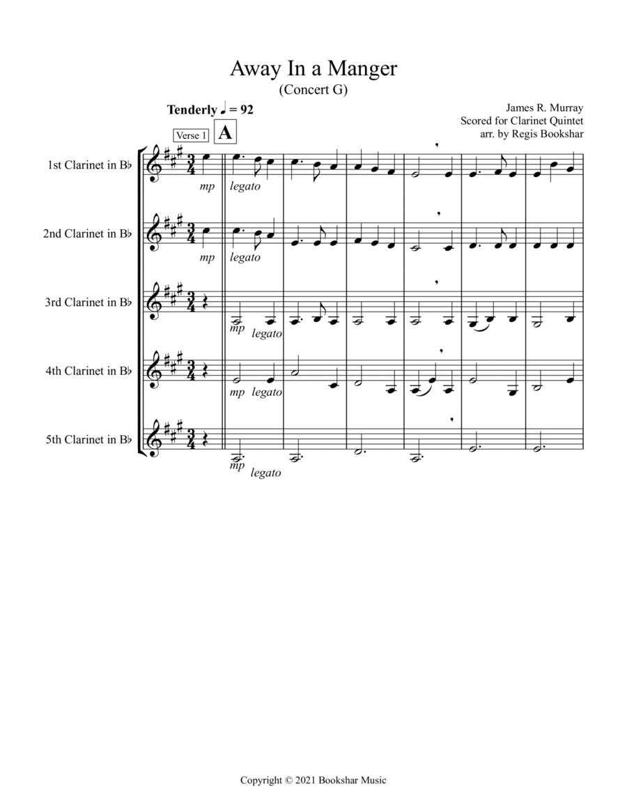 Away in a Manger (G) (Clarinet Quintet) (arr. Regis Bookshar)