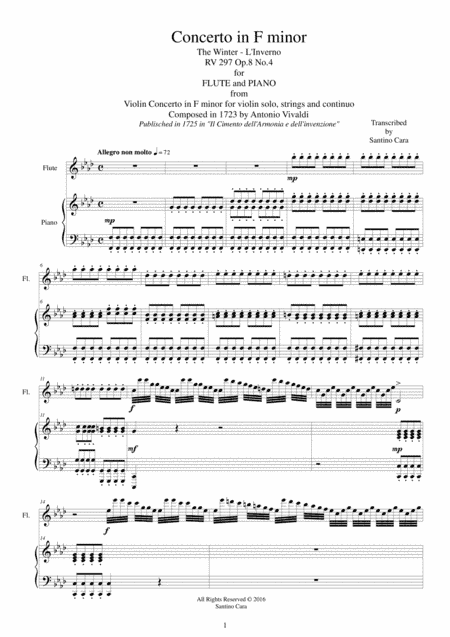 Vivaldi - Concerto in F minor 'Winter' RV 297 Op.8 No.4 Flute and Piano (arr. Santino Cara)