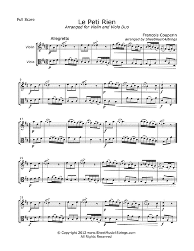Couperin, F., - Le Petit Rien for Violin and Viola (arr. Linda M. Scott)