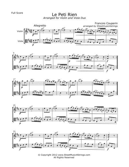 Couperin, F., - Le Petit Rien for Violin and Viola (arr. Linda M. Scott)