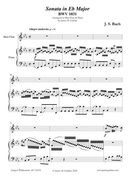 BACH: Sonata in Eb BWV 1031 for Bass Flute & Piano (arr. James Guthrie, ASCAP)