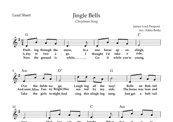Jingle Bells (Christmas Song) Lead Sheet in G Major (arr. Fabio Britto)