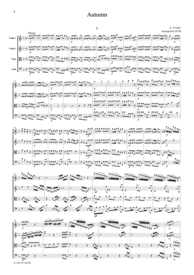 Vivaldi  Autumn from the Four Seasons, all mvts., for string quartet, CV103 (arr. FCMUSIC)