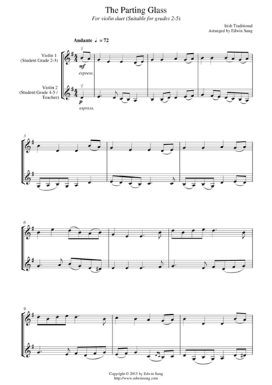 The Parting Glass (for violin duet, suitable for grades 2-5) (arr. Edwin Sung)