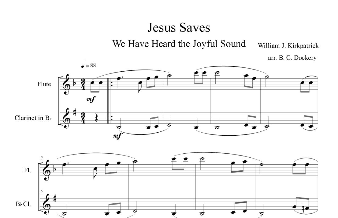 Jesus Saves (Flute and Clarinet Duet) (arr. B. C. Dockery)