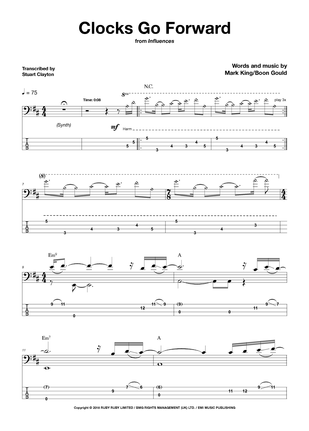 Clocks Go Forward (arr. Stuart Clayton/Bassline Publishing)