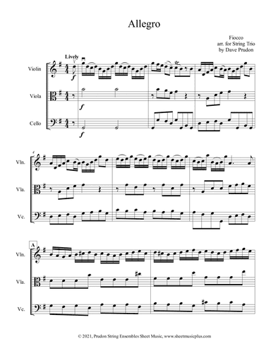 Fiocco Allegro for String Trio (arr. Dave Prudon)