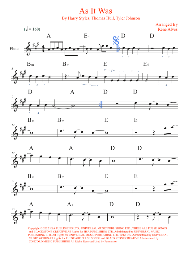 As It Was (arr. Rene Alves)