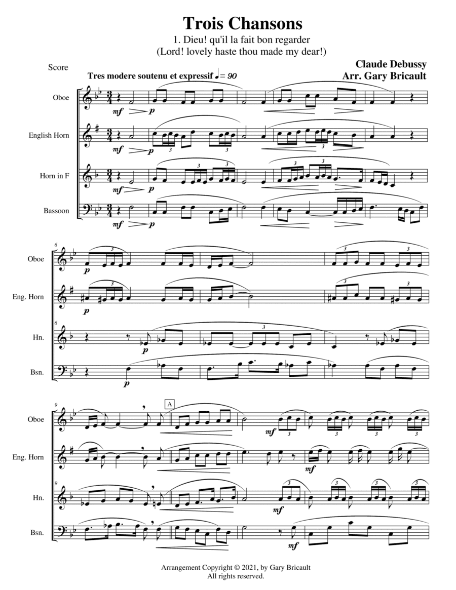 Three Songs (Trios Chansons) (arr. Gary Bricault)