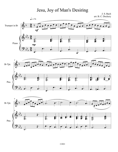 Jesu, Joy of Man's Desiring (Trumpet Solo) with piano accompaniment (arr. B. C. Dockery)
