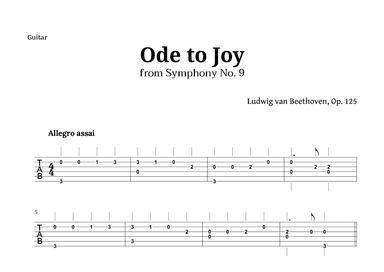 Ode to Joy by Beethoven for Guitar Tab (arr. Langanho)