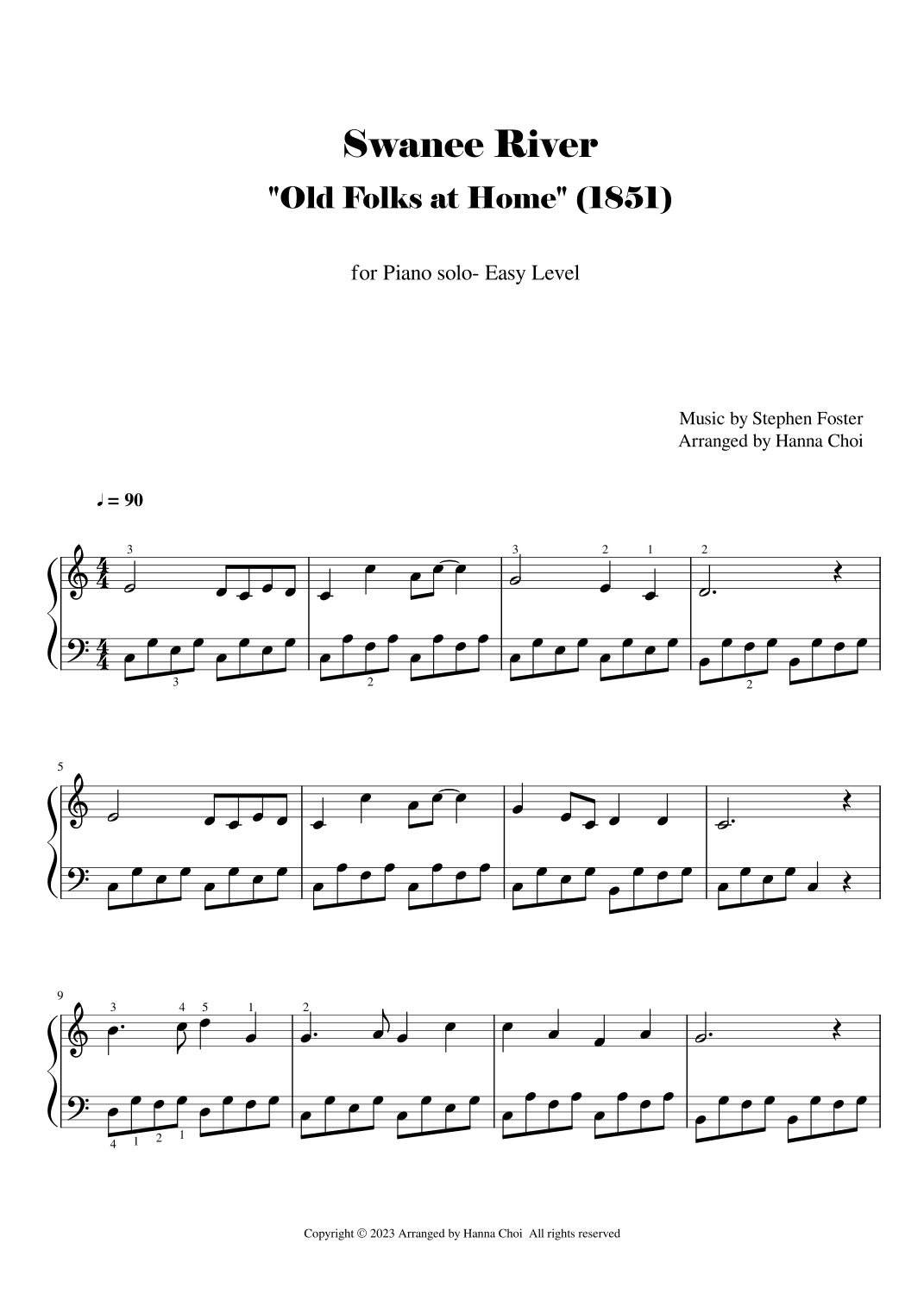 Swanee River (Old Folks at Home) / For Piano Solo - Easy Level (arr. Hanna Choi)