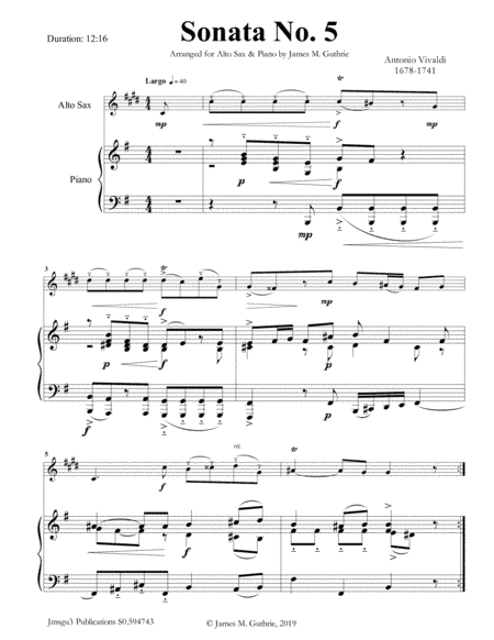 Vivaldi: Sonata No. 5 for Alto Sax & Piano (arr. James M. Guthrie, ASCAP)