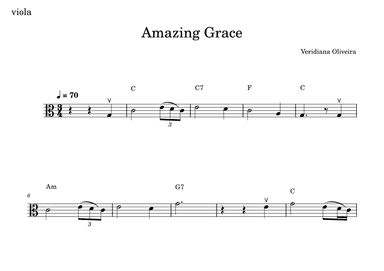 Amazing Grace, for Viola and piano, in C major. (arr. Veridiana Oliveira)