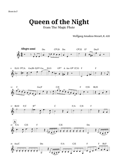 Queen of the Night by Mozart for French Horn with Chords (arr. Langanho)