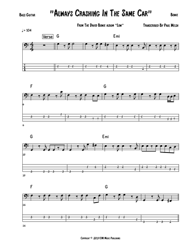 Always Crashing In The Same Car (arr. Accubass)