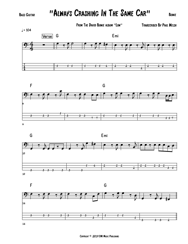 Always Crashing In The Same Car (arr. Accubass)