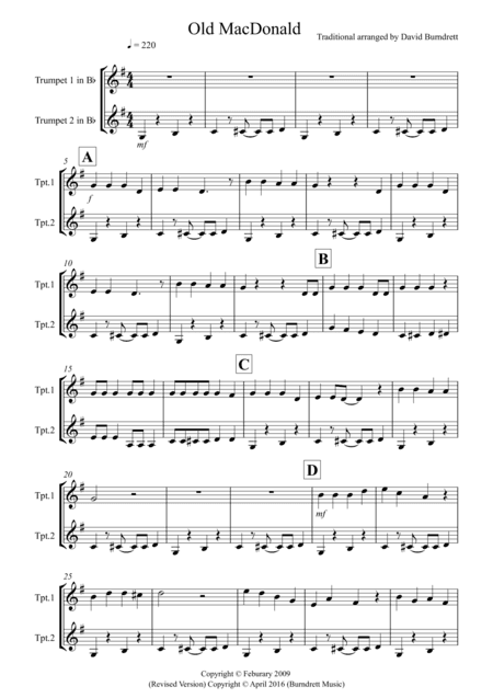 Old MacDonald for Trumpet Duet (arr. David Burndrett)
