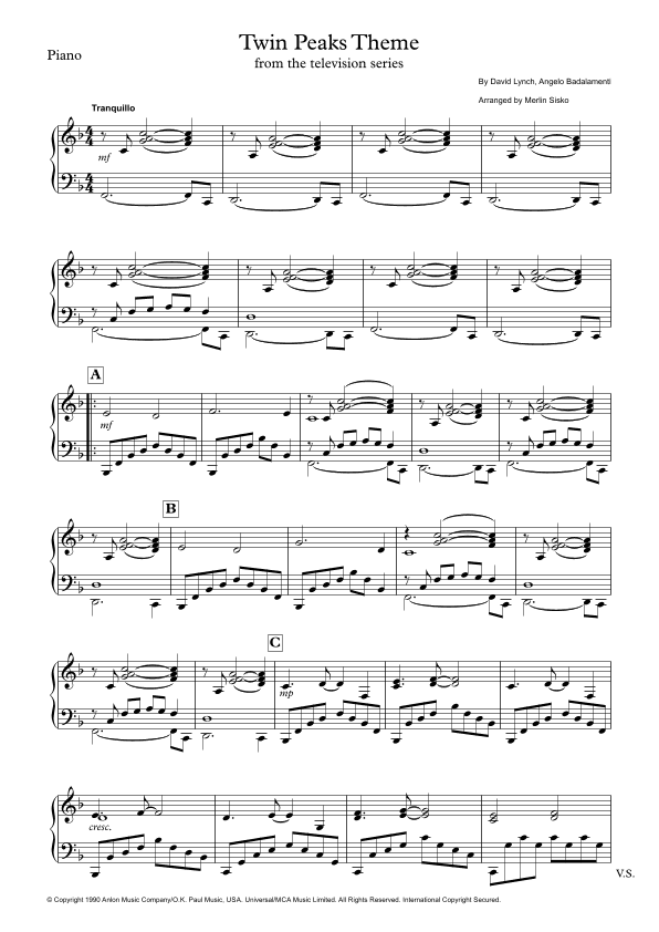 Twin Peaks Theme (arr. Merlin Sisko)