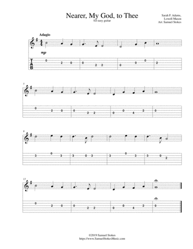 Nearer, My God, to Thee - for easy guitar with TAB (arr. Samuel Stokes)