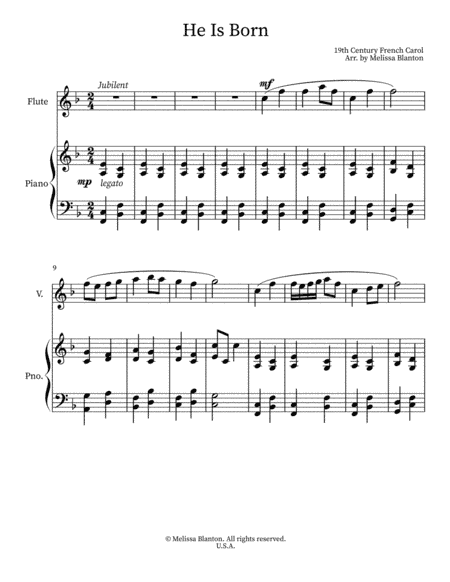 He Is Born for Flute and Piano (arr. Melissa Blanton)