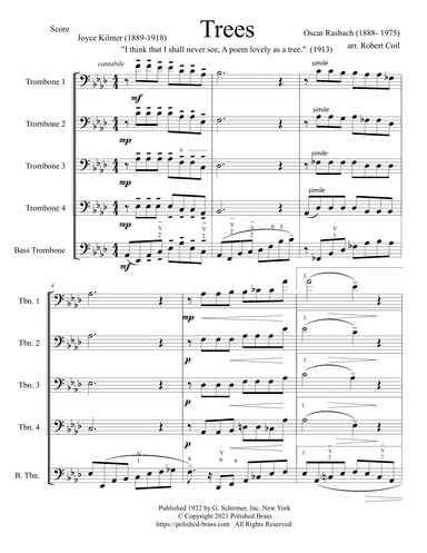 Trees (Trombone quintet) (arr. Robert Coil)