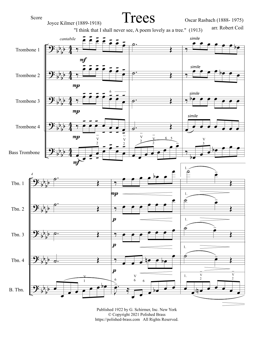 Trees (Trombone quintet) (arr. Robert Coil)