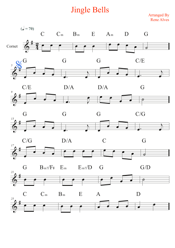 jingle bells cipher and melody for cornet (arr. Rene Alves)