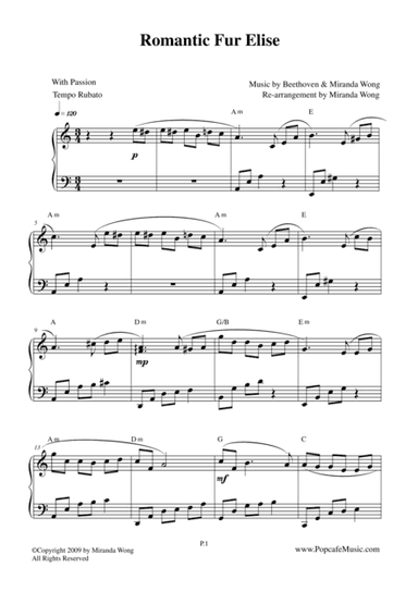 Romantic For Elise - Touching Piano Version (arr. Miranda Wong)
