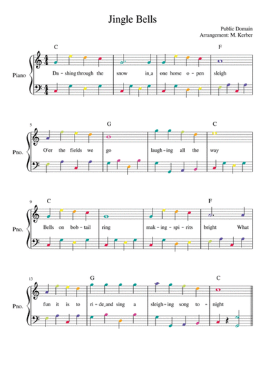 Jingle Bells (colorful for beginners) (arr. M. Kerber)