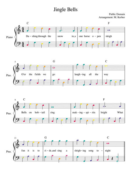 Jingle Bells (colorful for beginners) (arr. M. Kerber)