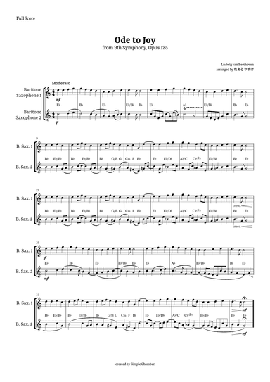 Ode to Joy for Baritone Saxophone Duet by Beethoven Opus 125 (arr. れある やすけ)