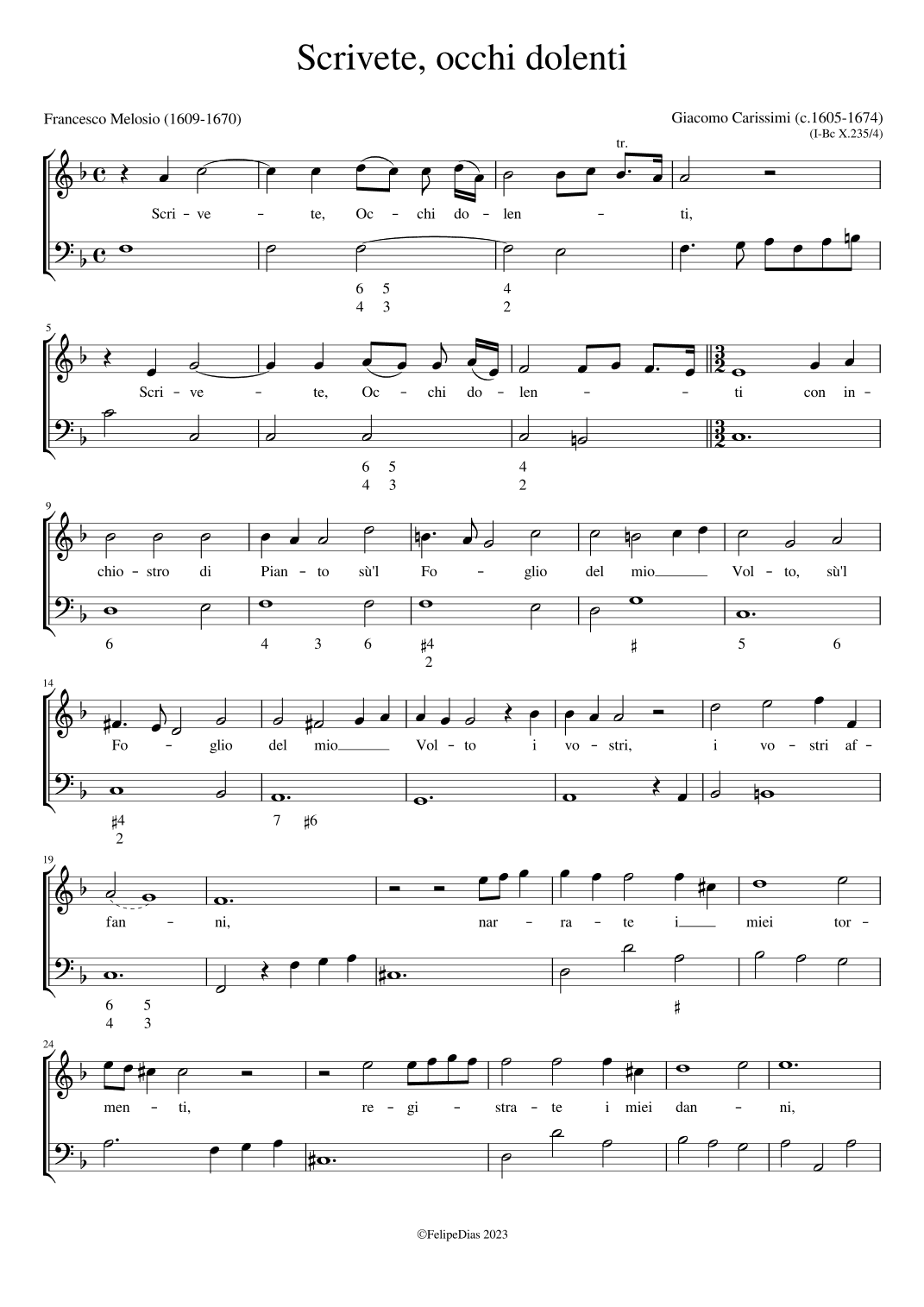 Scrivete occhi dolenti (arr. Early Music Scores)